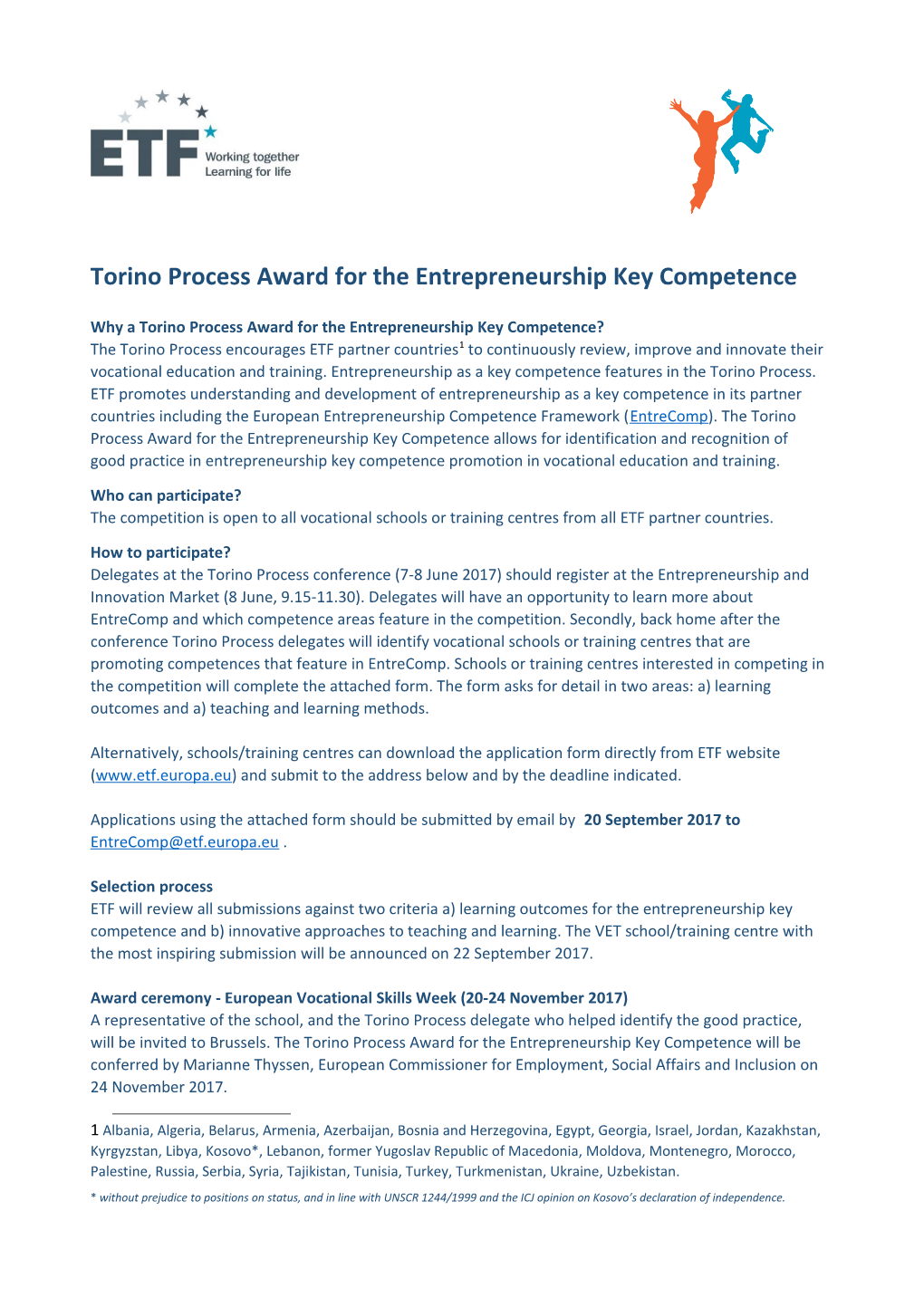 Torino Process Award for the Entrepreneurship Key Competence