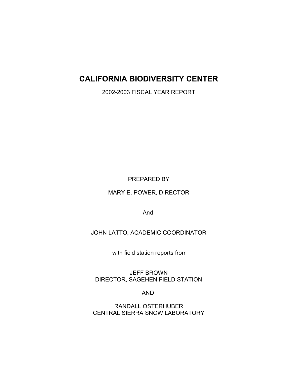 The California Biodiversity Center: Understanding the Diversity of California's Animal