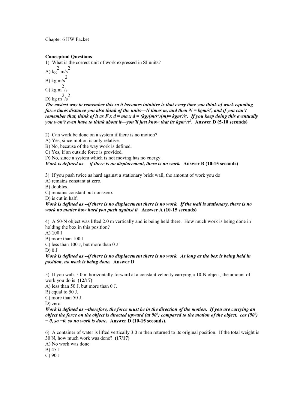 1) What Is the Correct Unit of Work Expressed in SI Units?