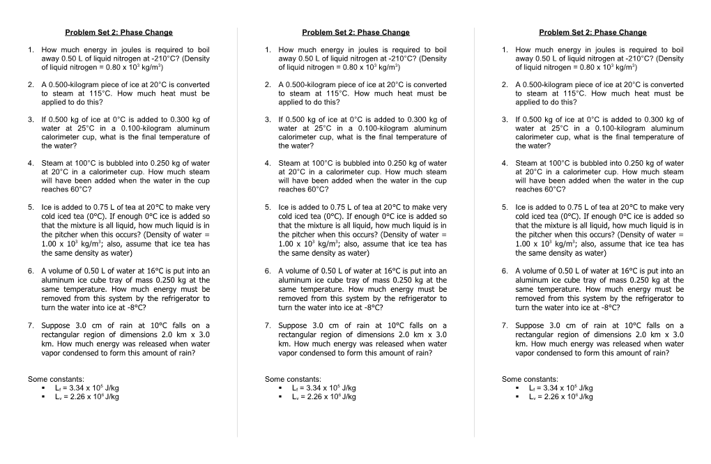 Problem Set 2: Phase Change