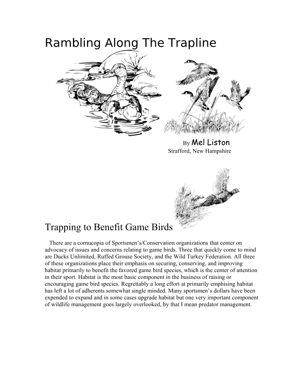 Trapping to Benefit Game Birds