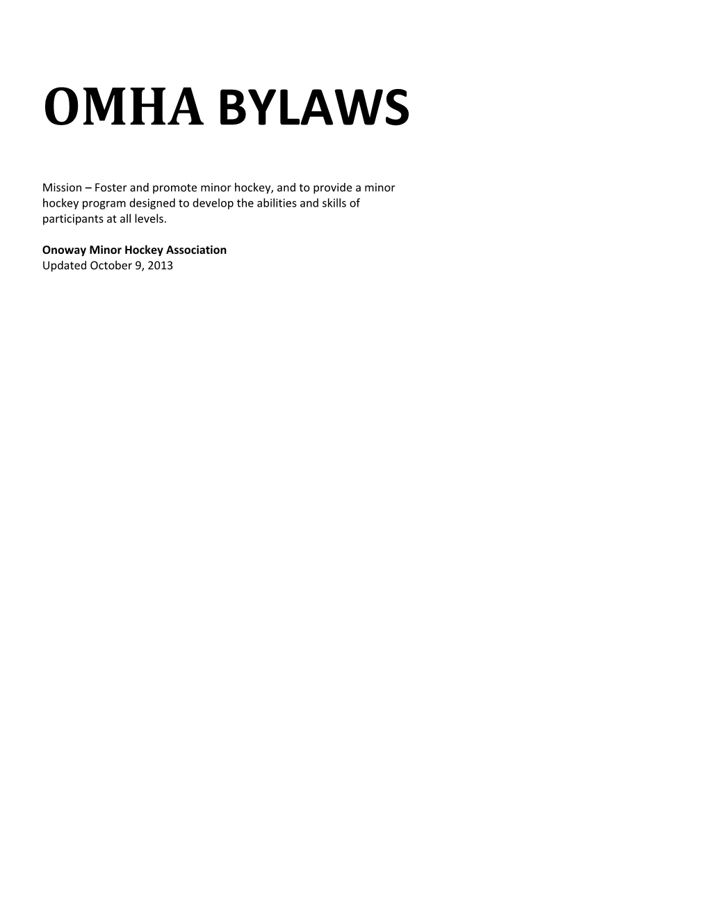 Onoway Minor Hockey Association Bylaws