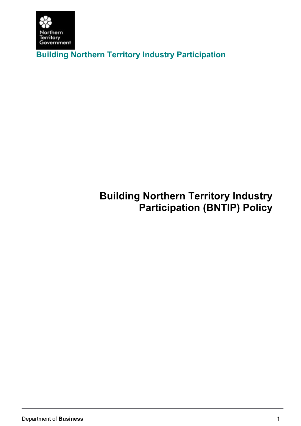 Building Northern Territory Industry Participation (BNTIP) Policy