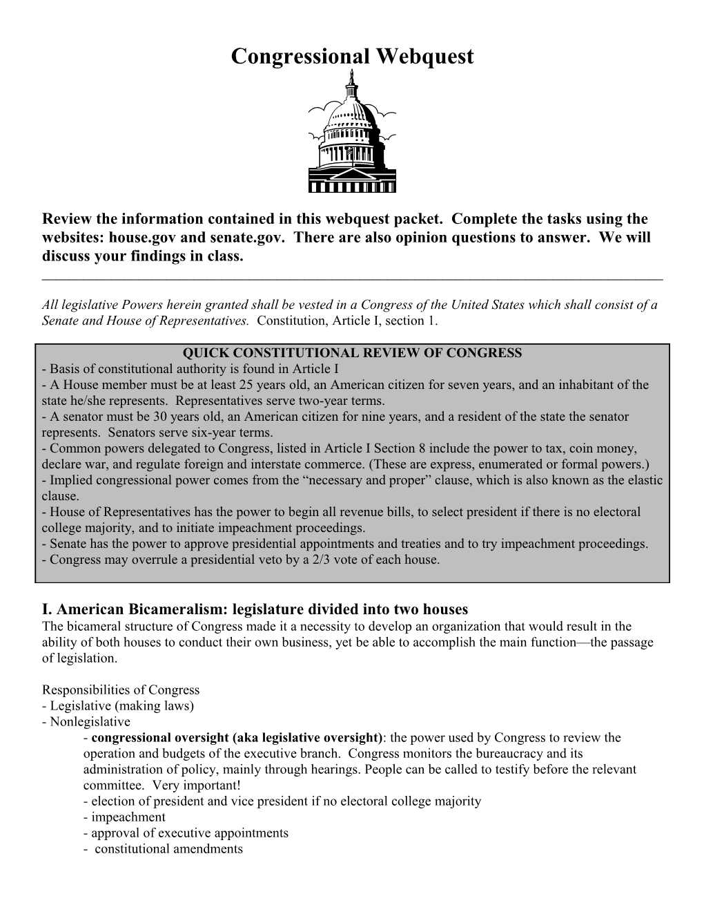 Congressional Webquest