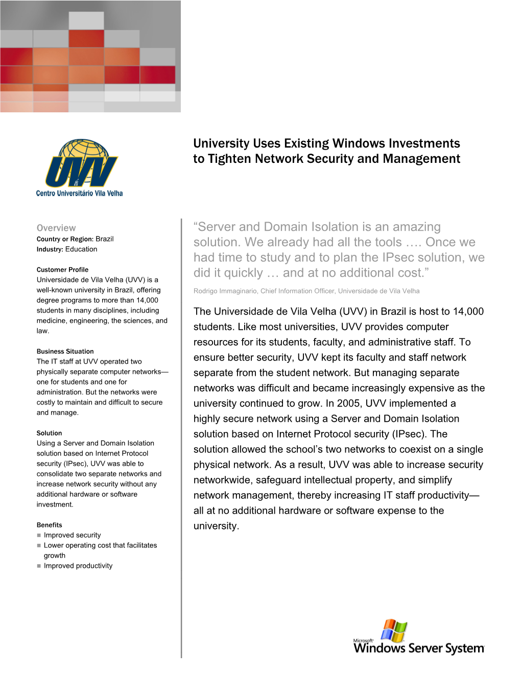 University Uses Existing Windows Investments to Tighten Network Security and Management