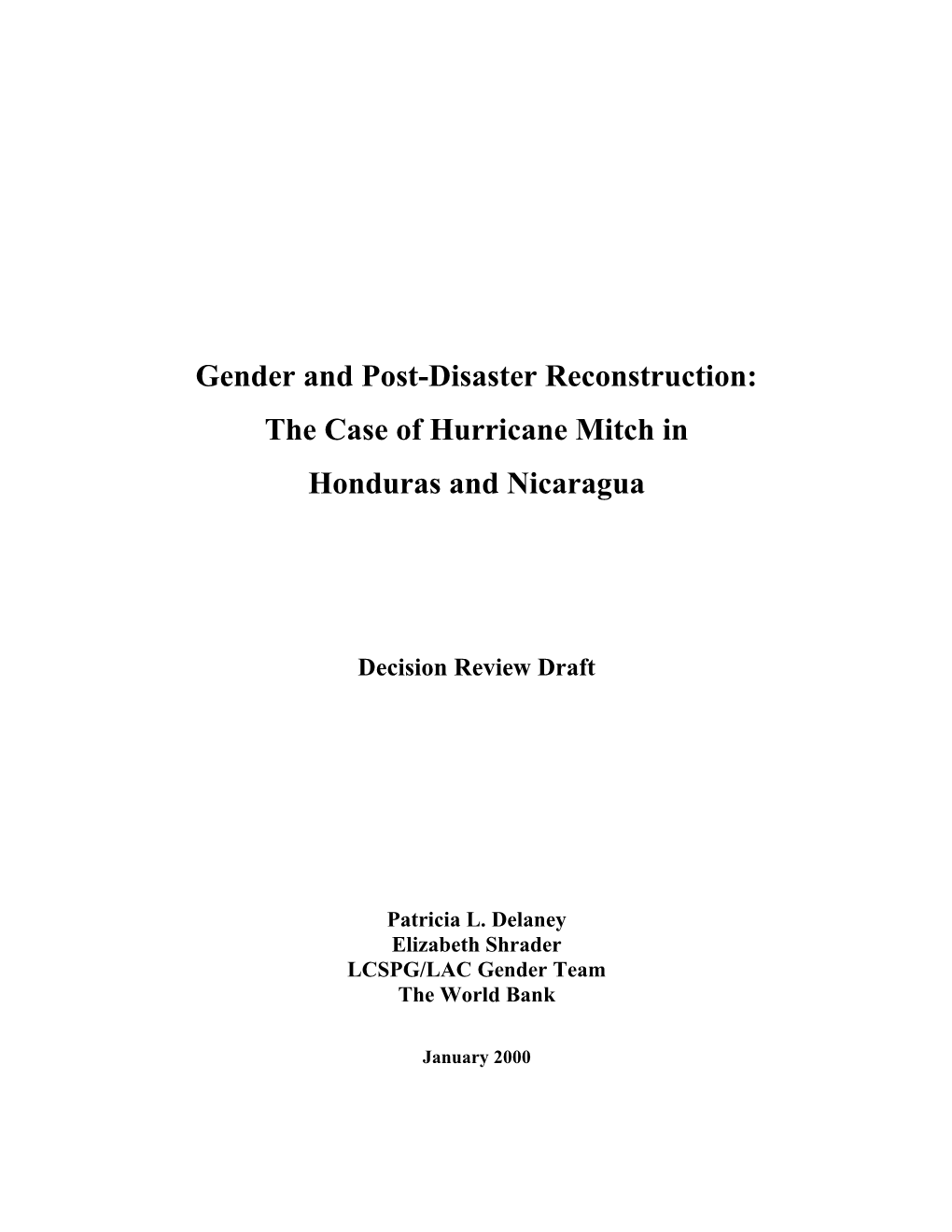 Gender and Post-Disaster Reconstruction