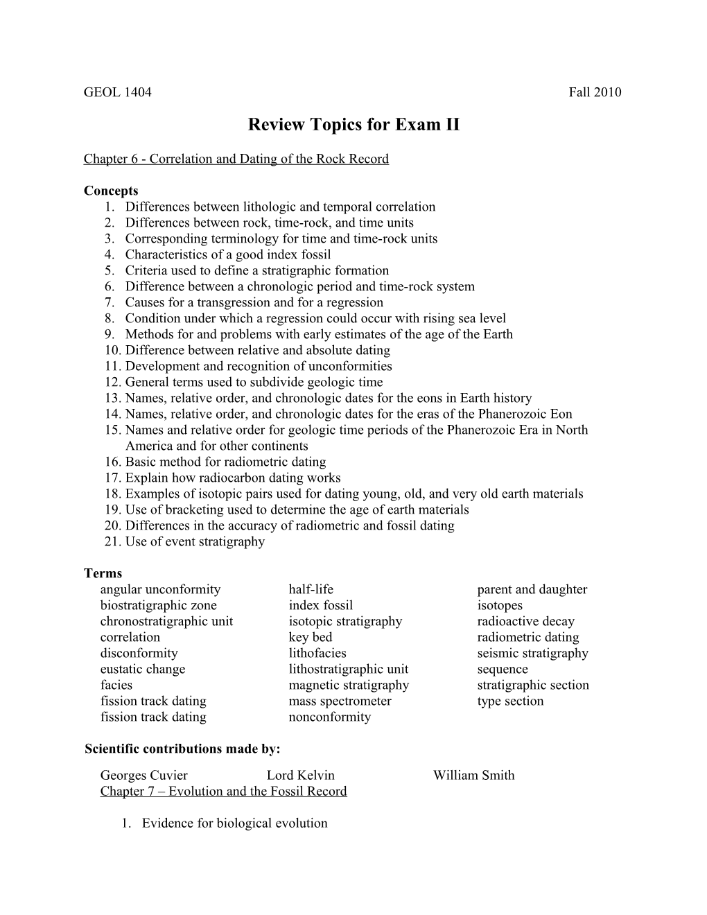 Review Topics for Exam II