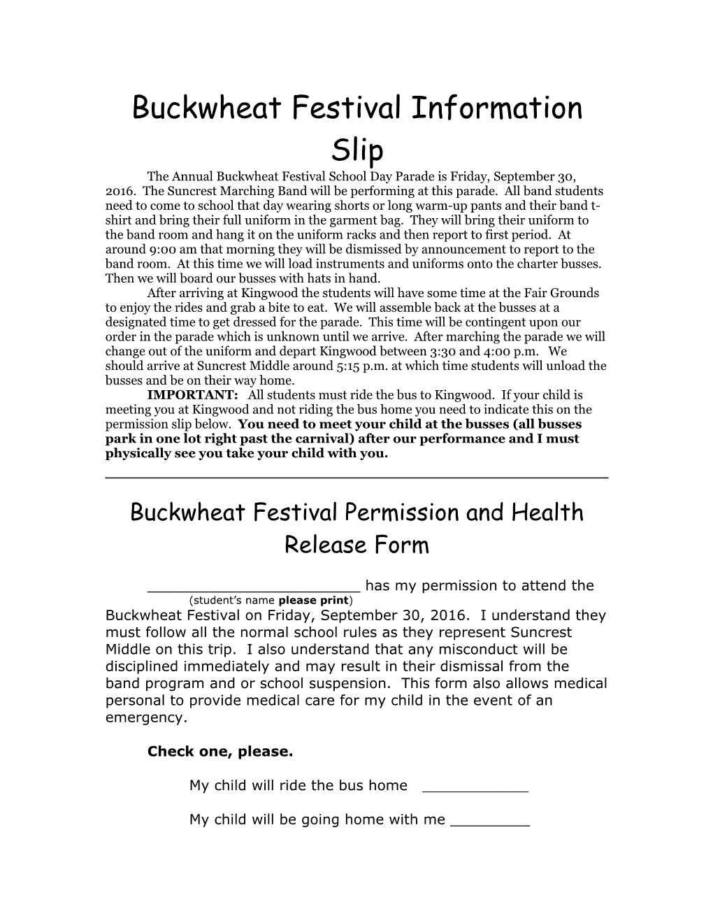 Buckwheat Festival Information Slip