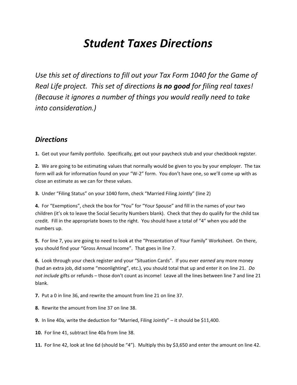 Student Taxes Directions