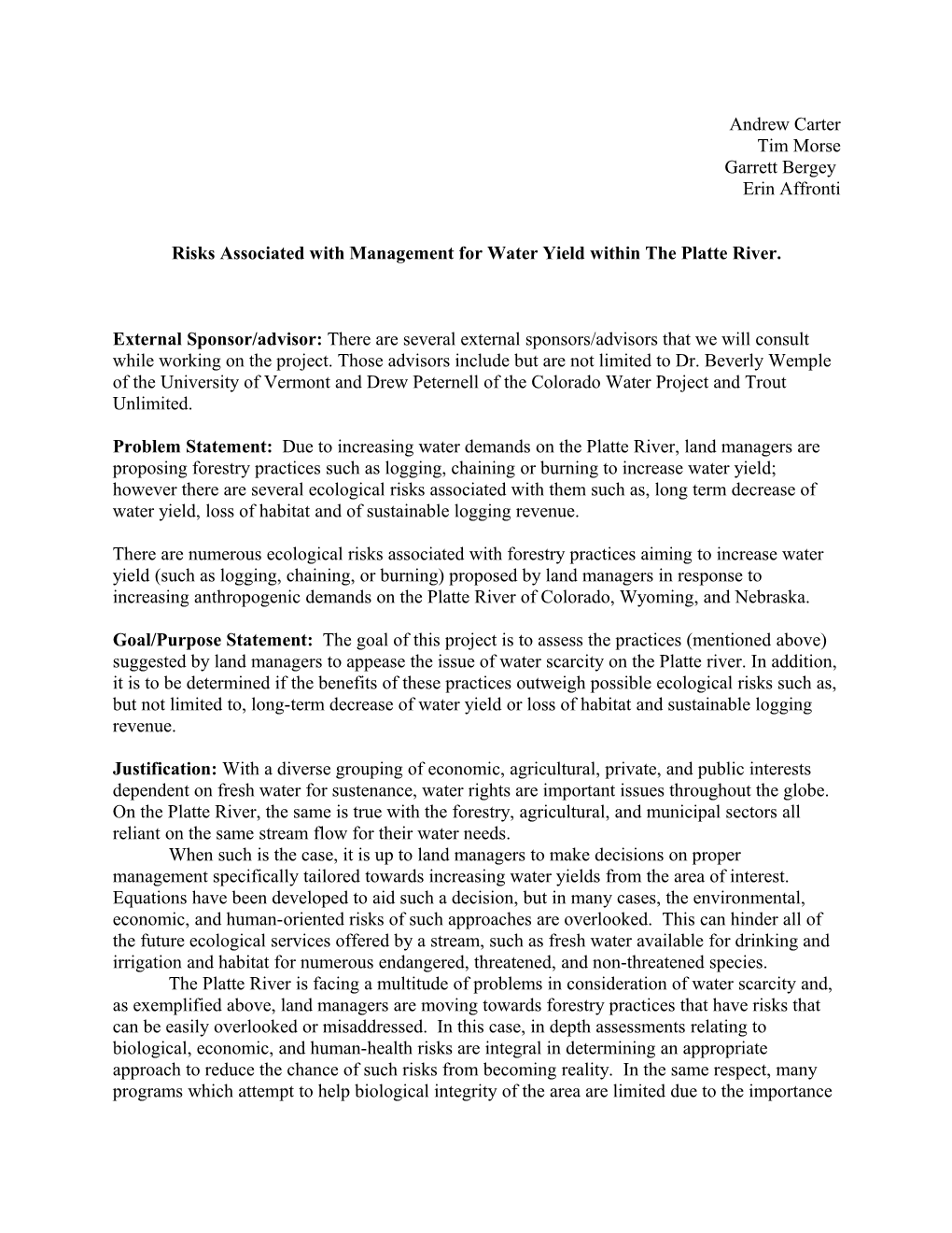 Risks Associated with Management for Water Yield Within the Platte River
