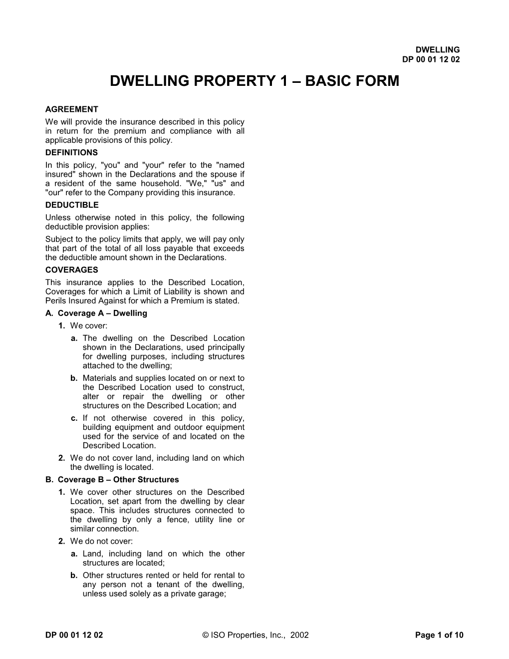 Dwelling Property 2 - Broad Form