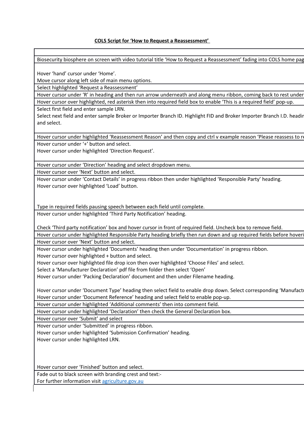 COLS Script for How to Request a Reassessment