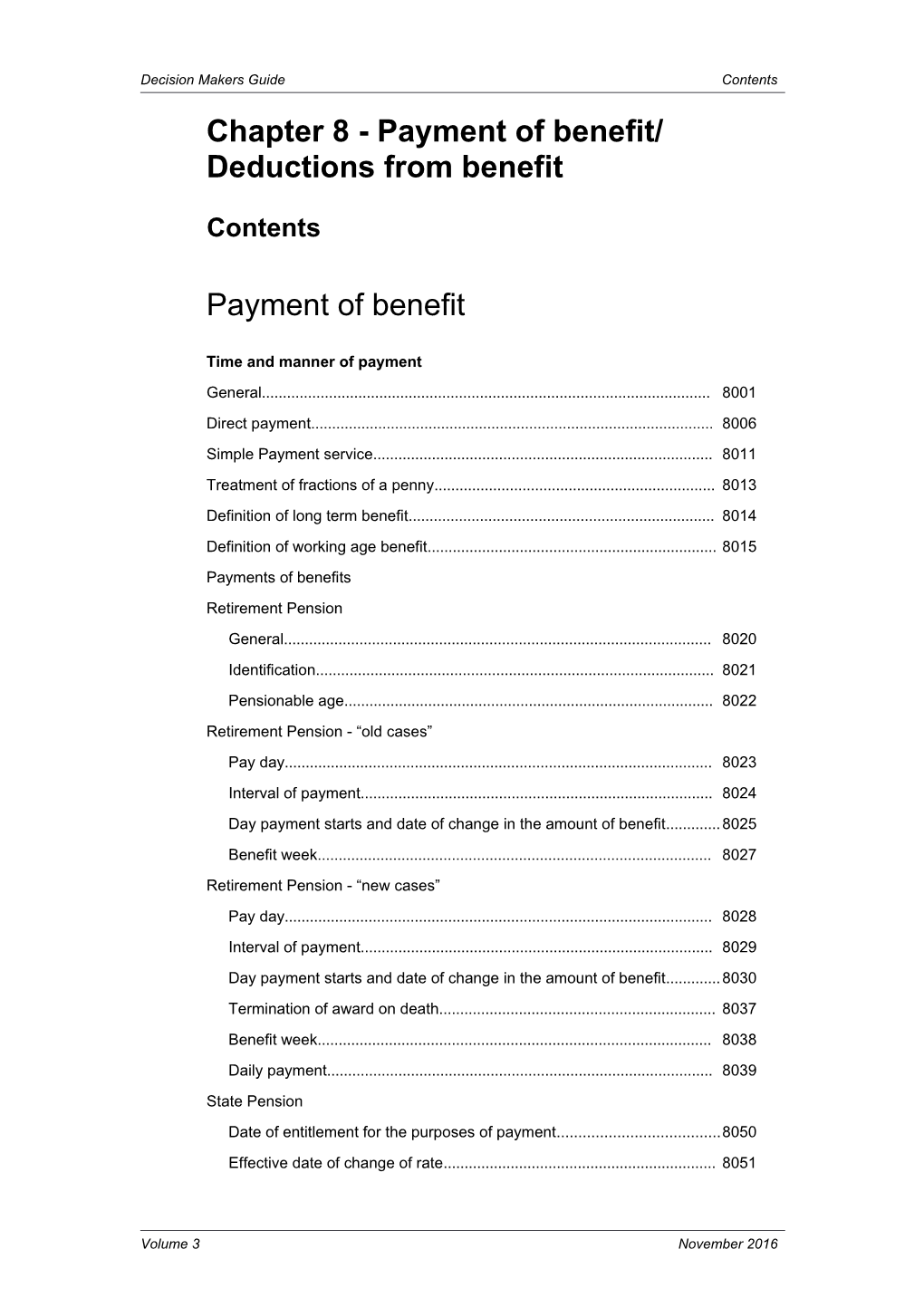 Chapter 8 - Payment of Benefit/Deductions from Benefit