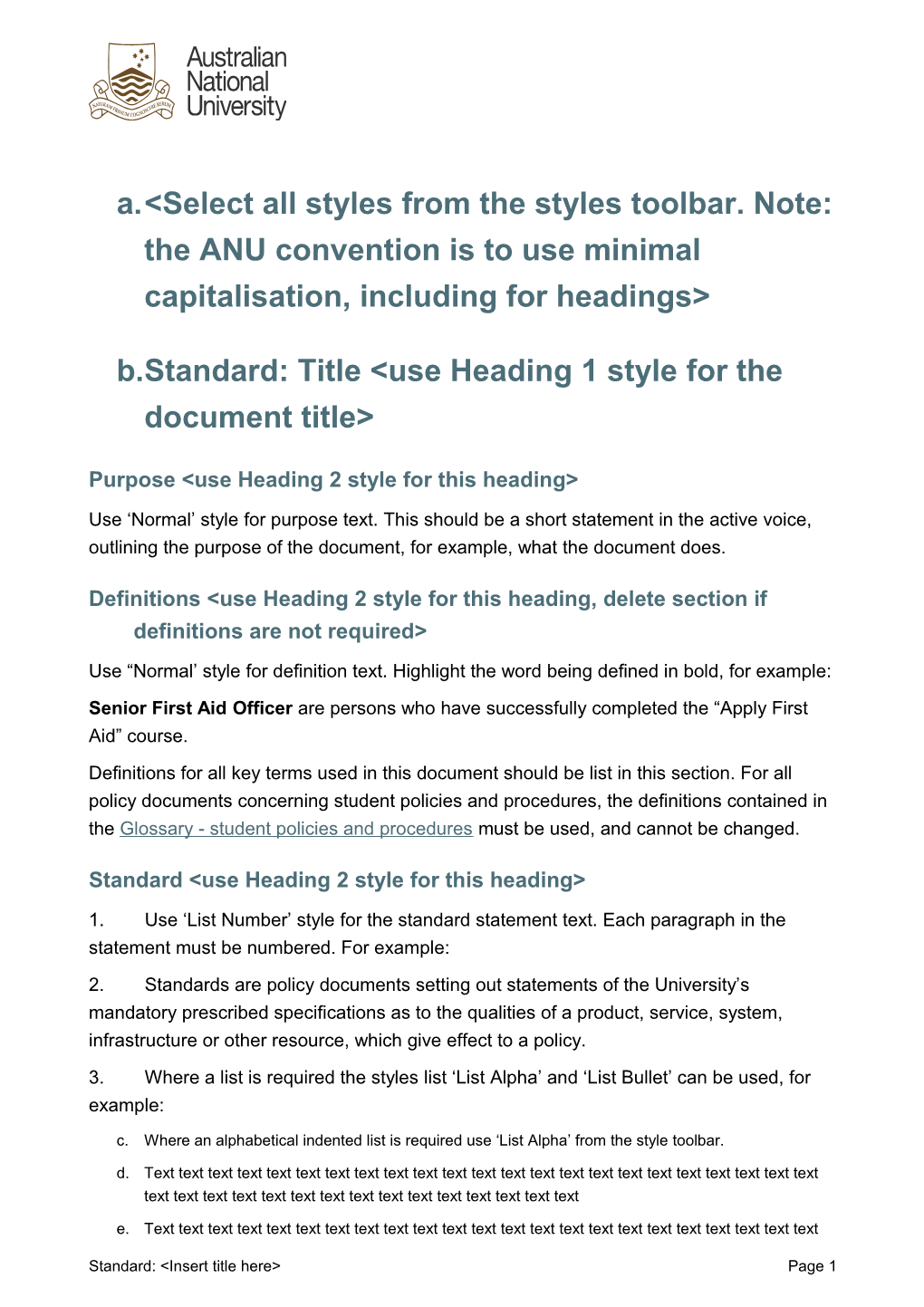 Standard:Title Use Heading 1 Style for the Document Title&gt;