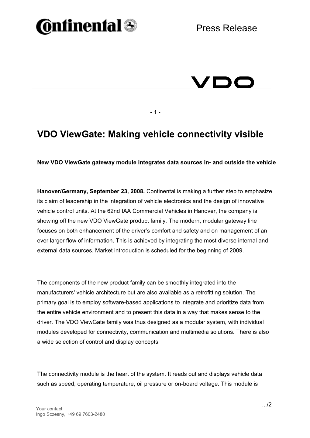 New VDO Viewgate Gateway Module Integrates Data Sources In- and Outside the Vehicle