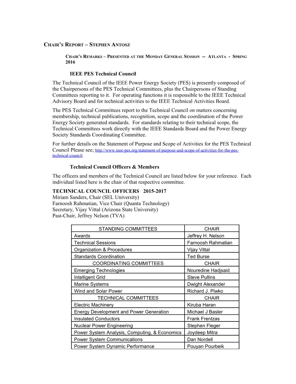 5.0Chair S Report Stephen Antosz