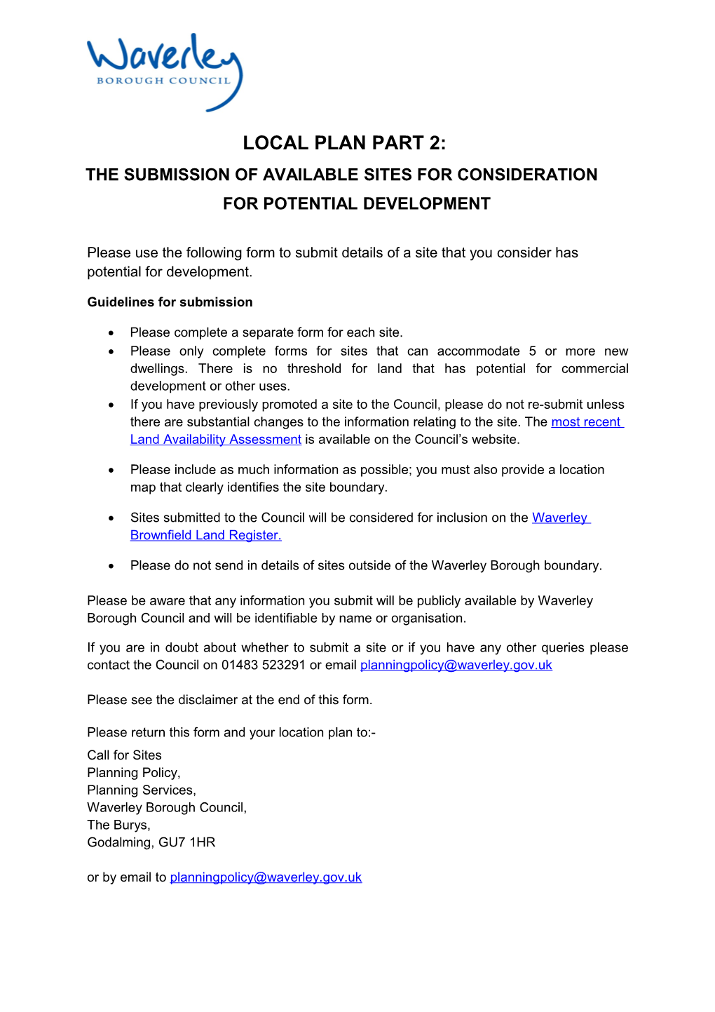 The Submission of AVAILABLE Sites for Consideration Forpotential Development