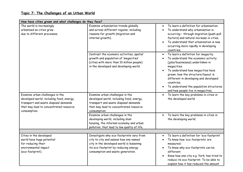 Topic 7: the Challenges of an Urban World