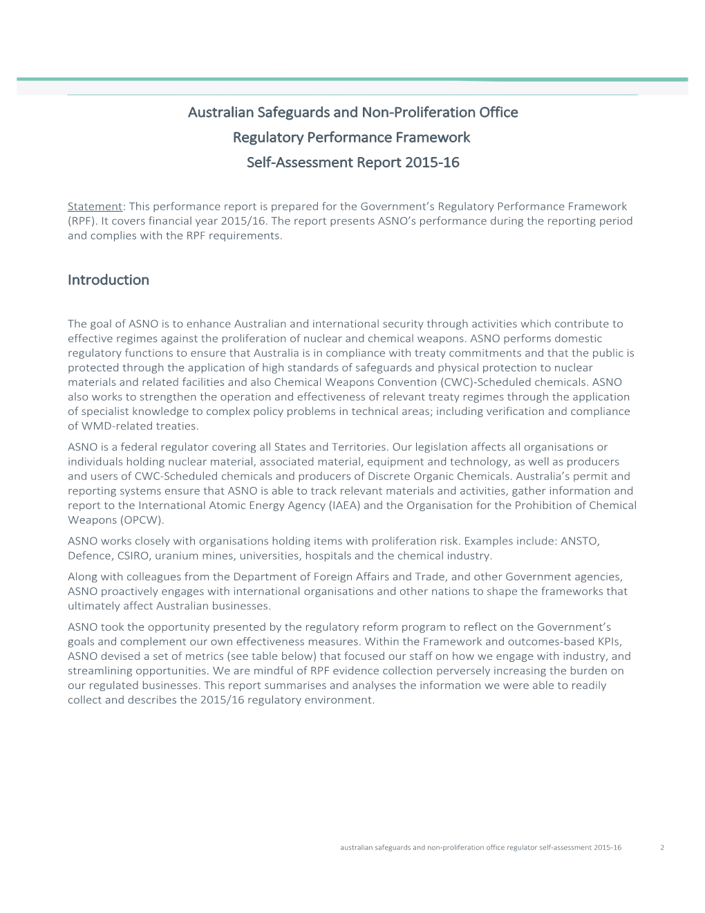 Australian Safeguards and Non-Proliferation Office Regulator Self-Assessment 2015-16