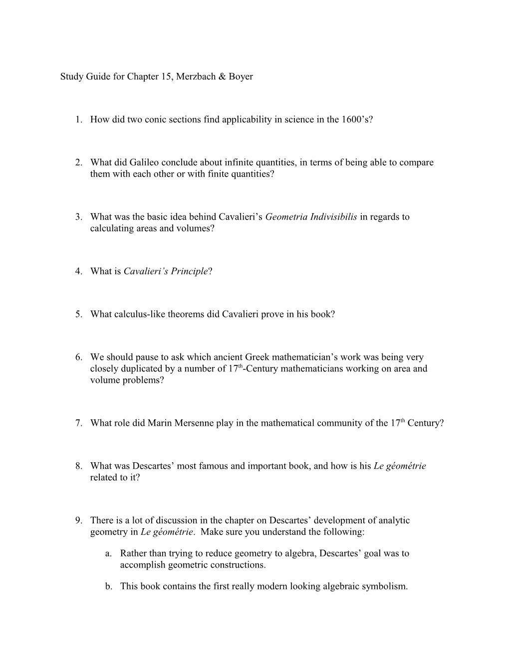 Study Guide for Chapter 15, Merzbach & Boyer