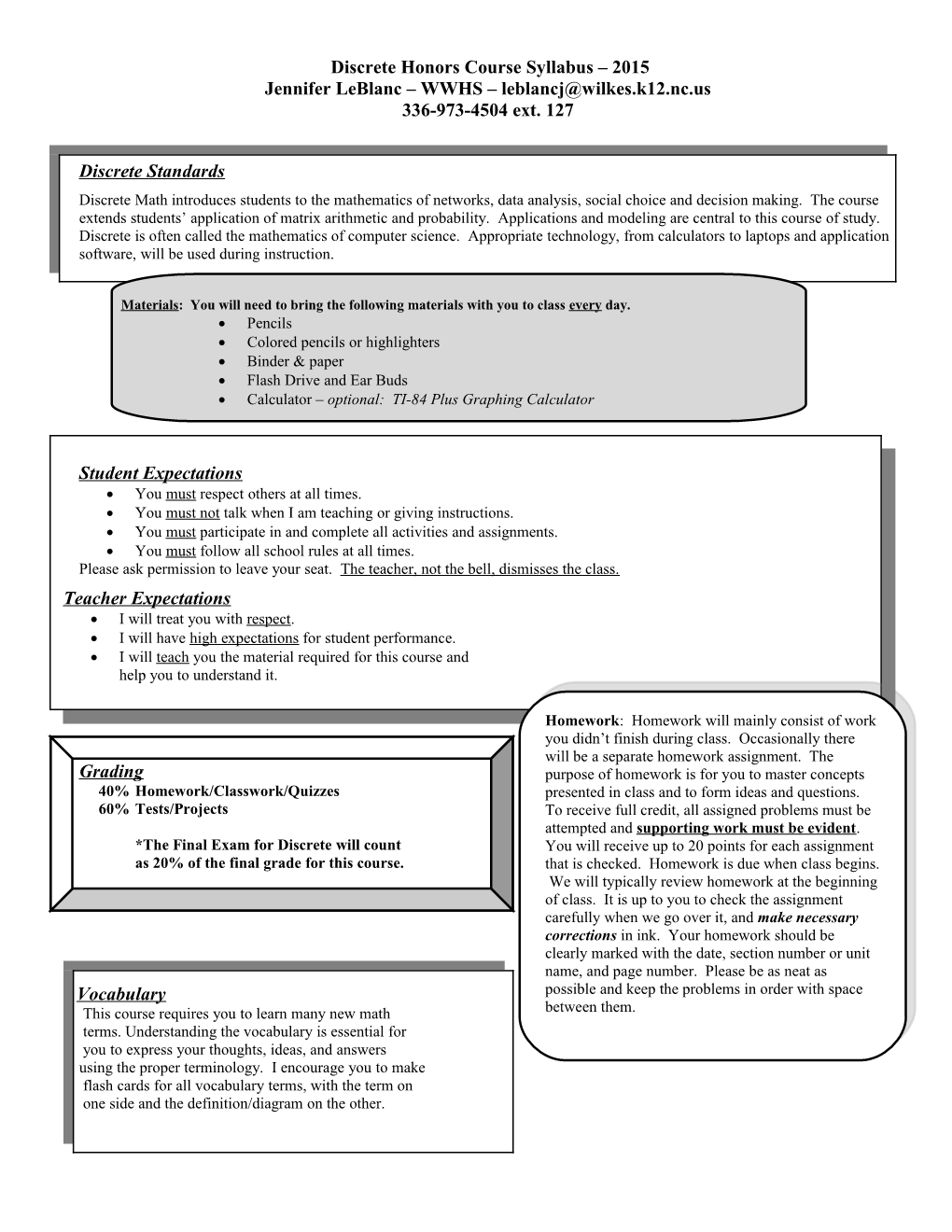 Discrete Honors Course Syllabus 2015