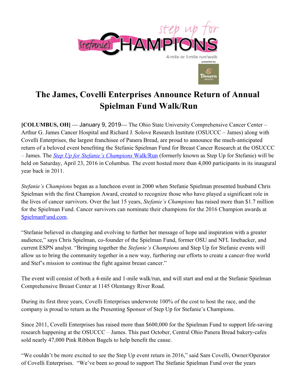 The James, Covelli Enterprises Announce Return of Annual