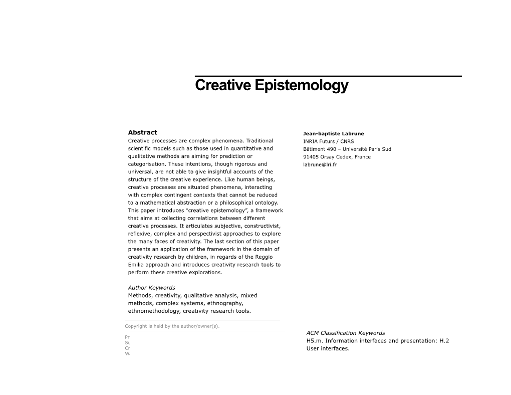 Creative Epistemology