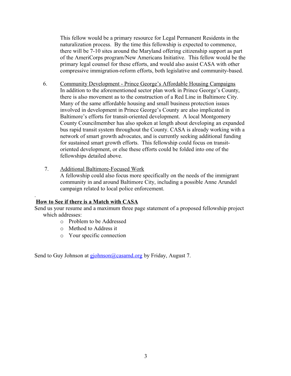 CASA De Maryland, Inc. Fellowship Interest Overview July 2009