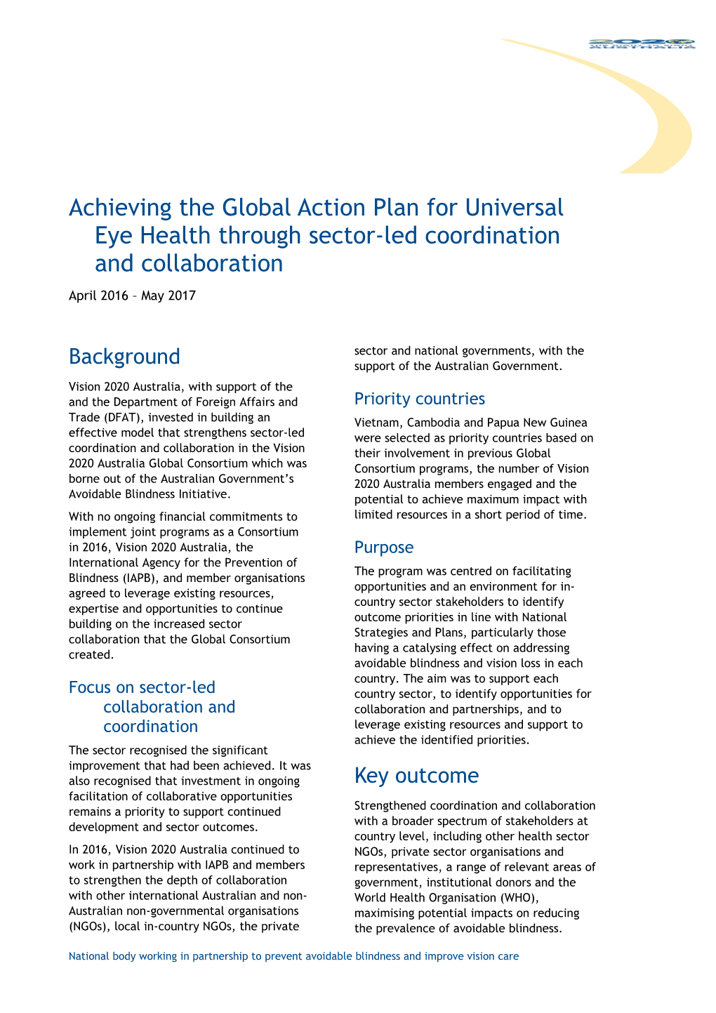 Achieving the Global Action Plan for Universal Eye Health Through Sector-Led Coordination