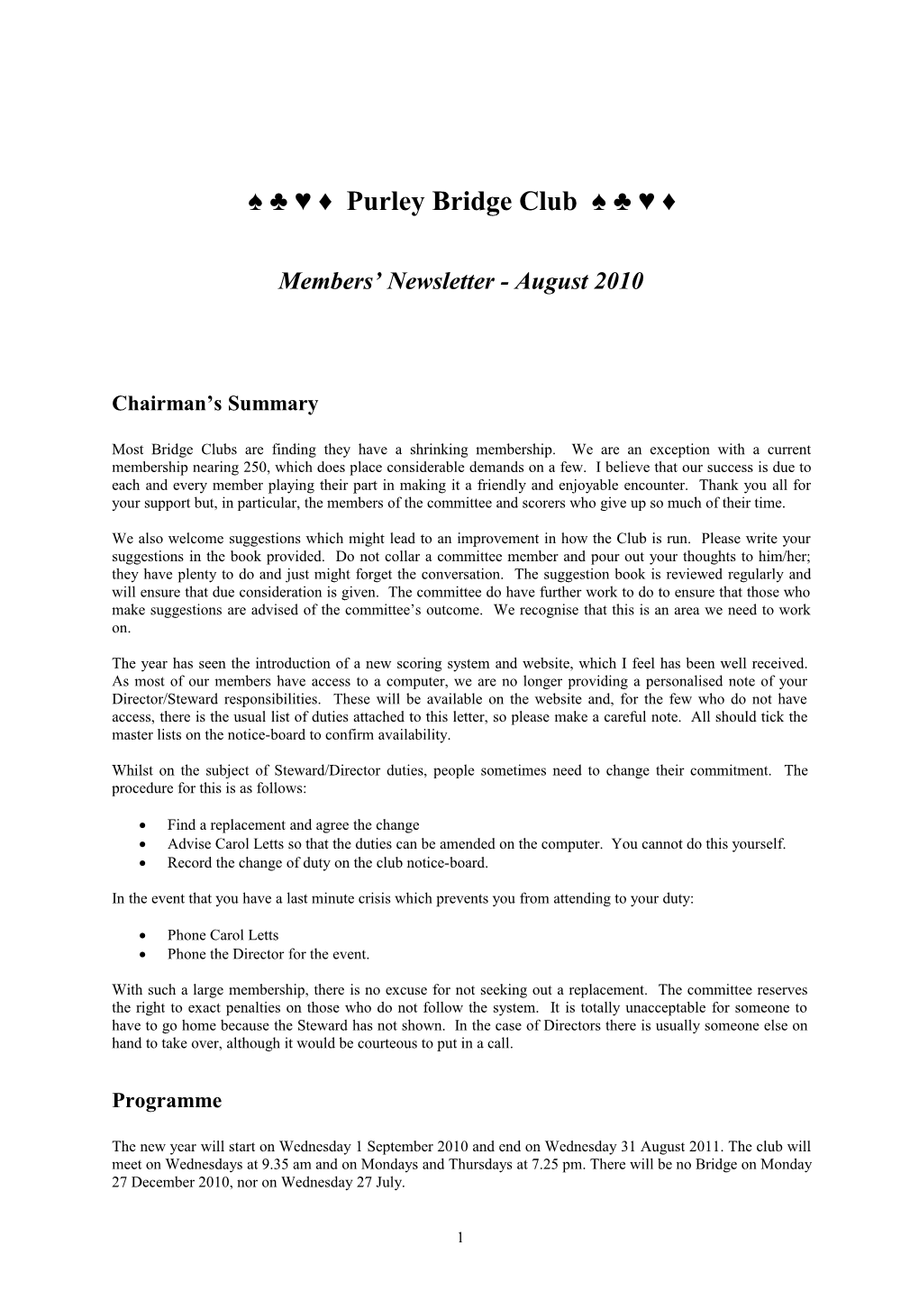 Purley Bridge Club