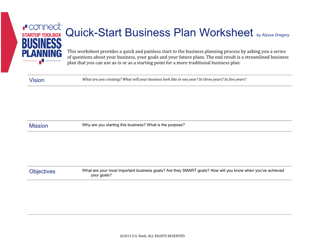 Quick-Start Business Plan Worksheet by Alyssa Gregory