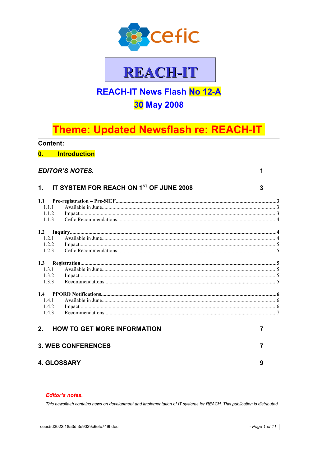 Cefic REACH-IT News Flash