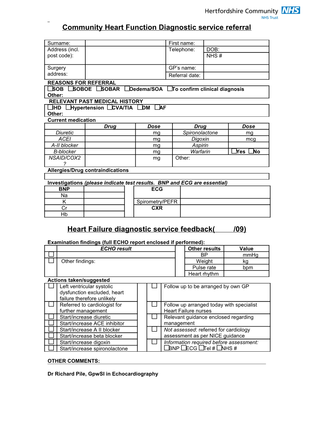 Referral to Community Heart Failure Diagnostic Clinic