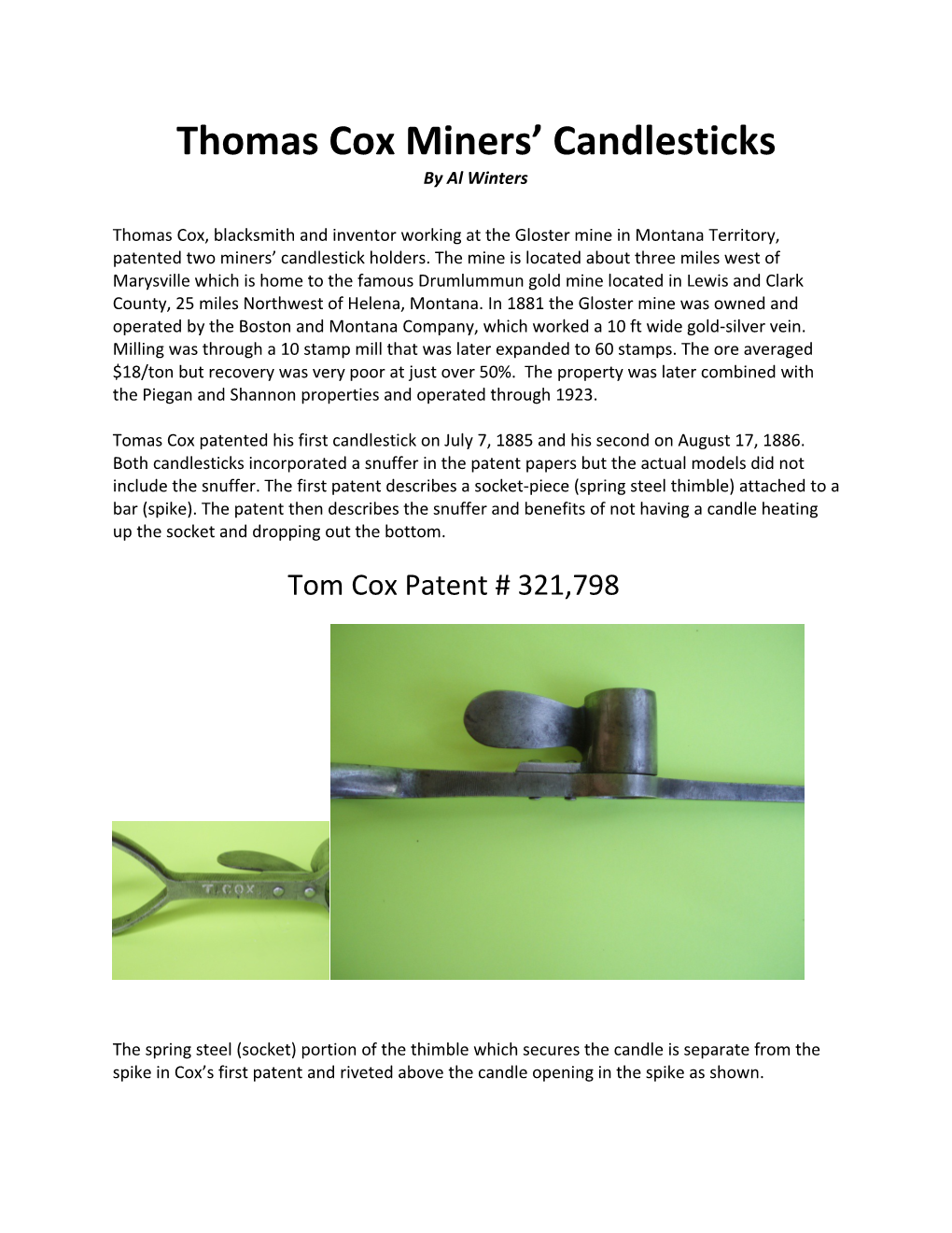 Thomas Cox Miners Candlesticks