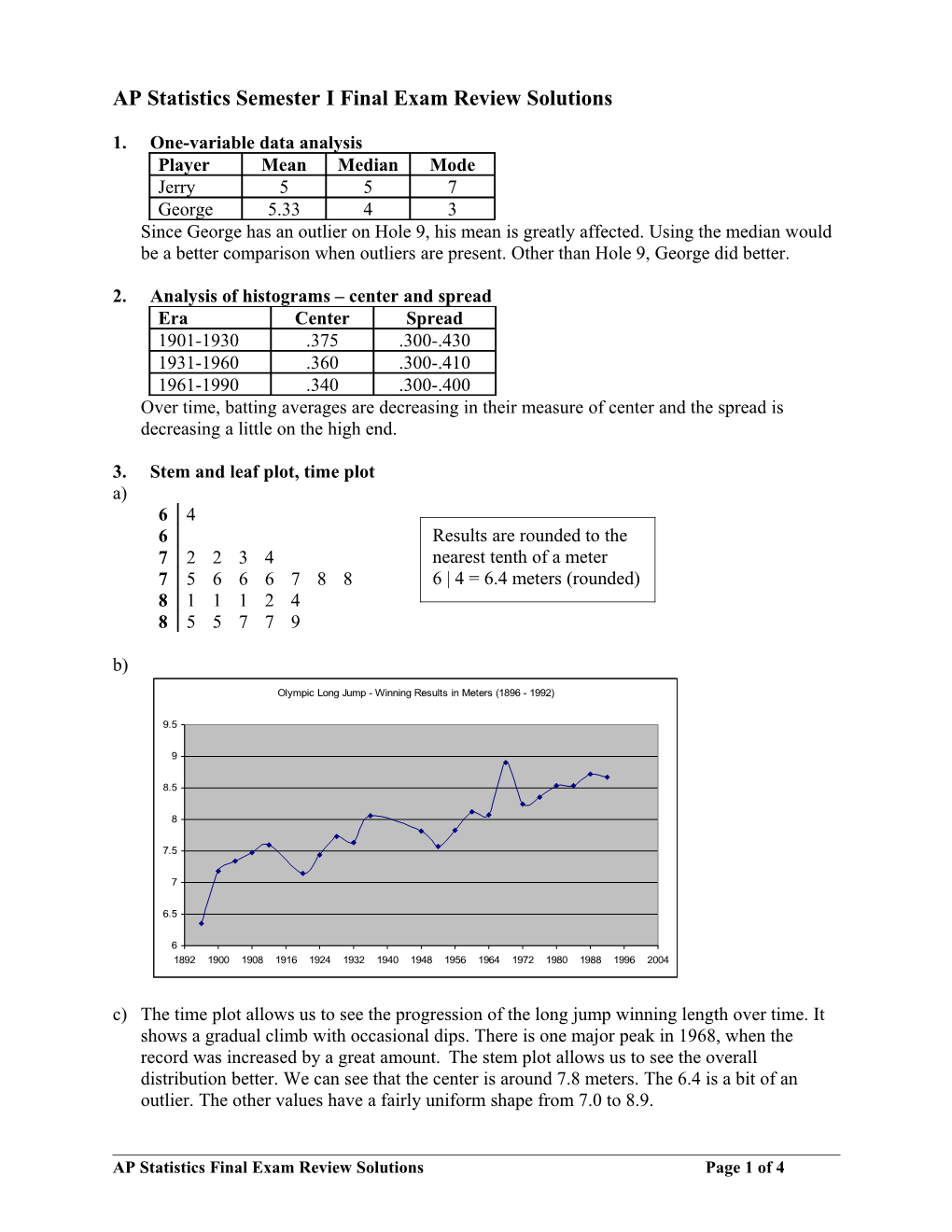 AP Statistics Final Exam Review Solutions