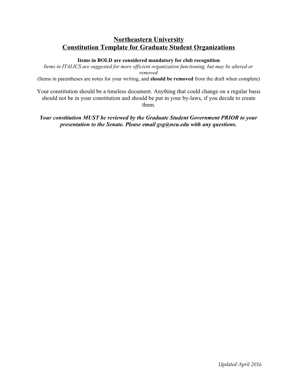 Constitution Template for Graduate Student Organizations