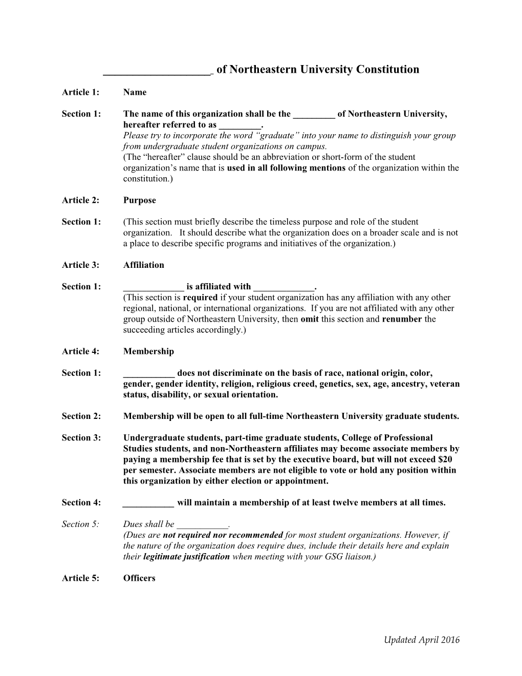 Constitution Template for Graduate Student Organizations