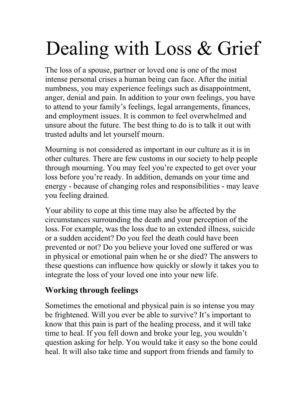 Dealing with Loss & Grief