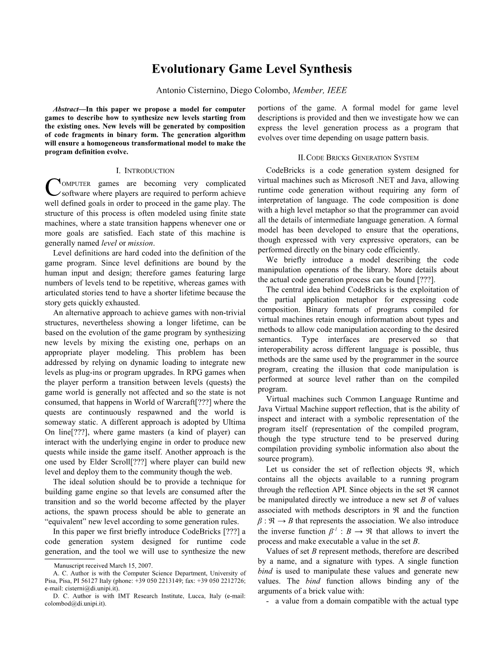 Evolutionary Game Level Synthesis