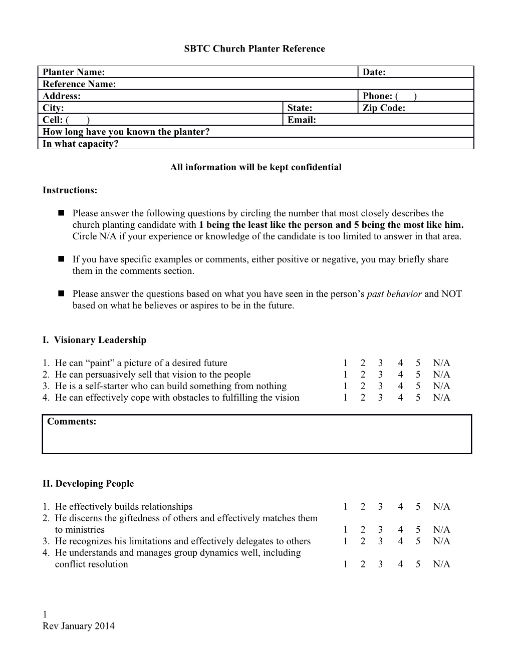 SBTC Church Planter Reference