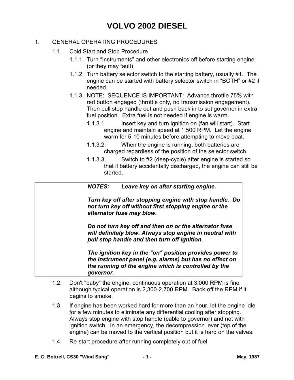 1.1.Cold Start and Stop Procedure