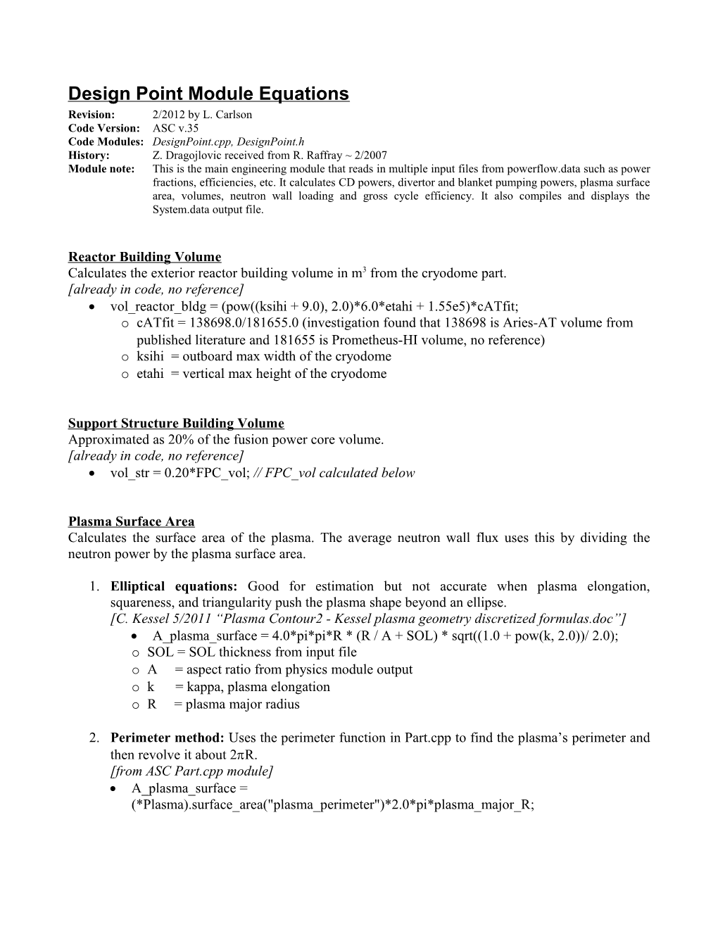 Design Point Module Equations