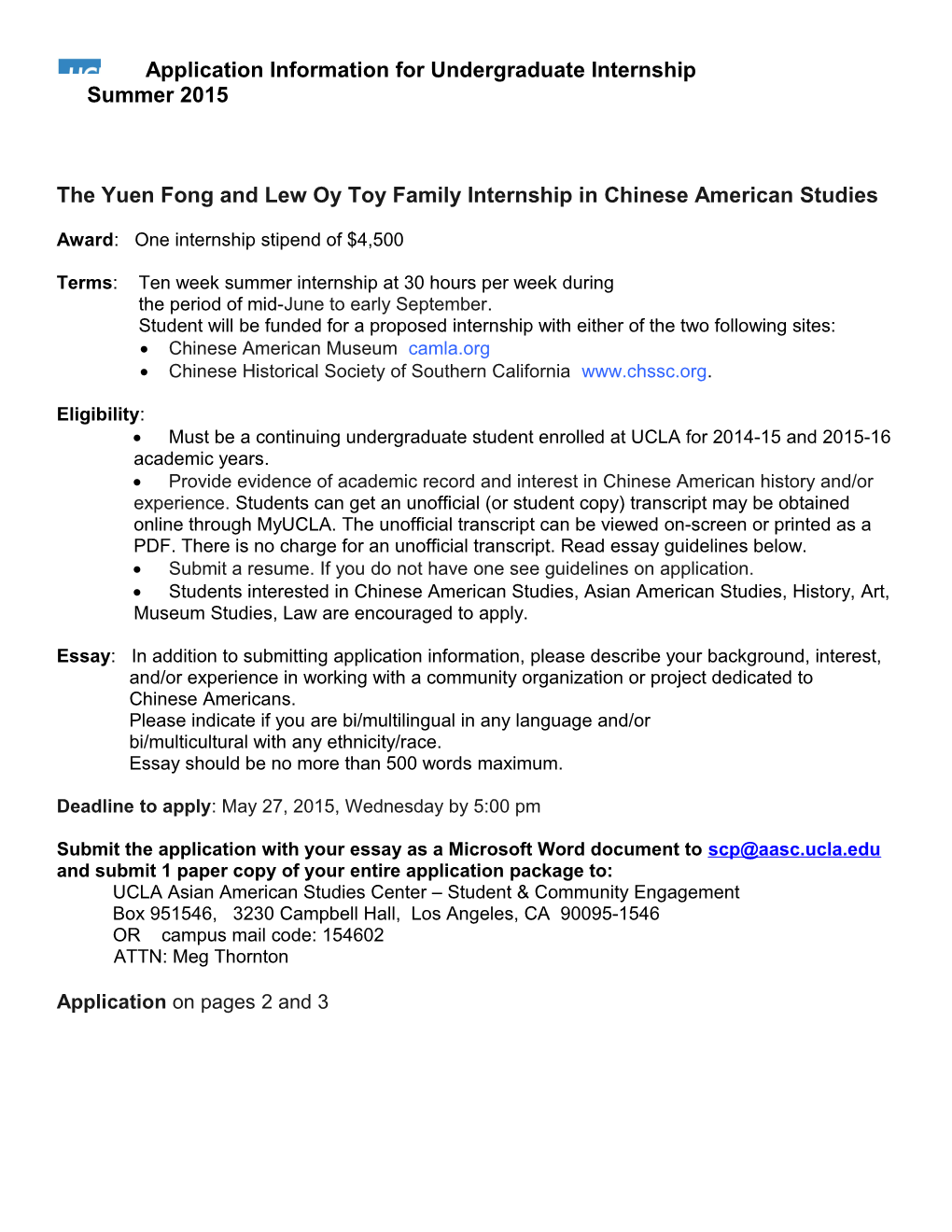 The Yuen Fong and Lew Oy Toy Family Internship in Chinese American Studies