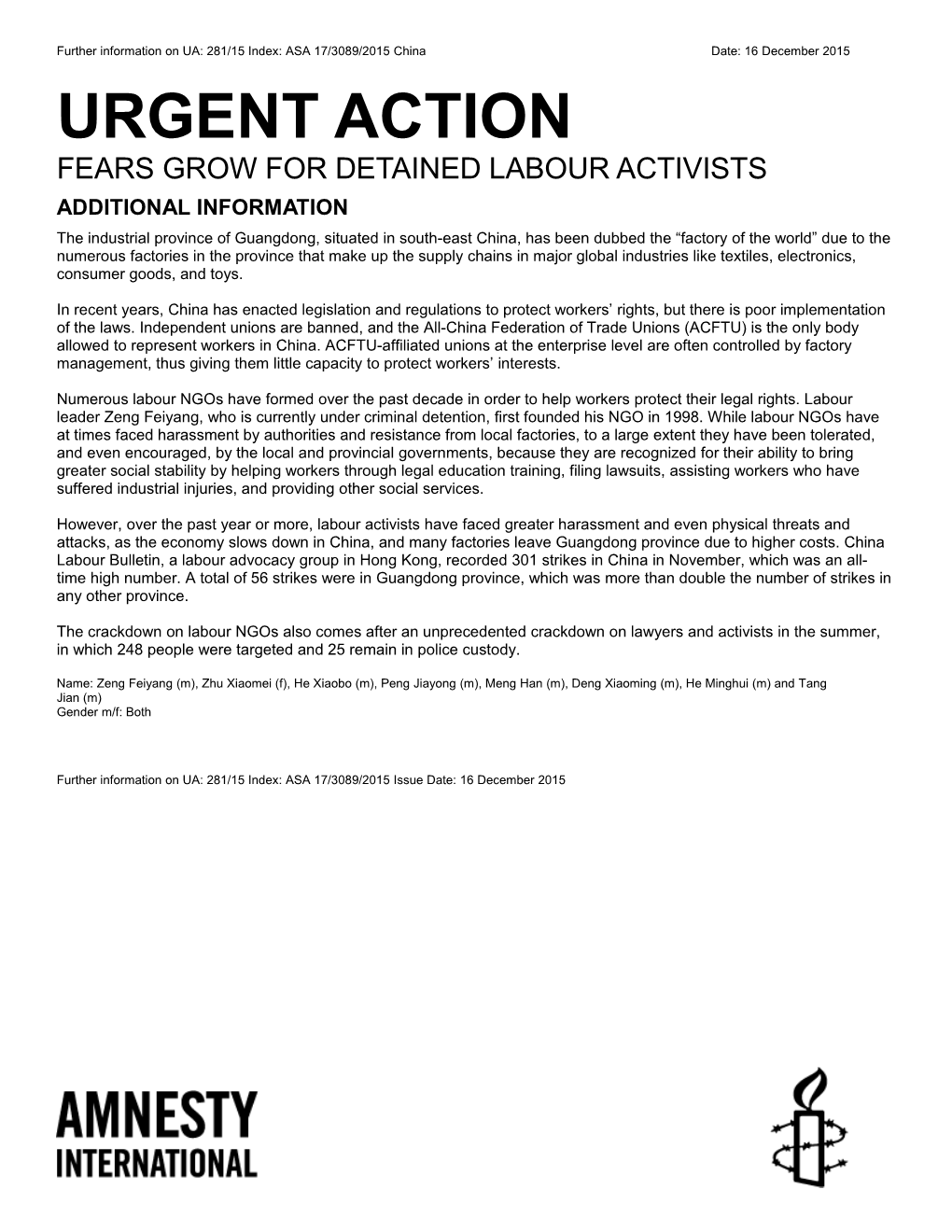 Fears Grow for Detained Labour Activists
