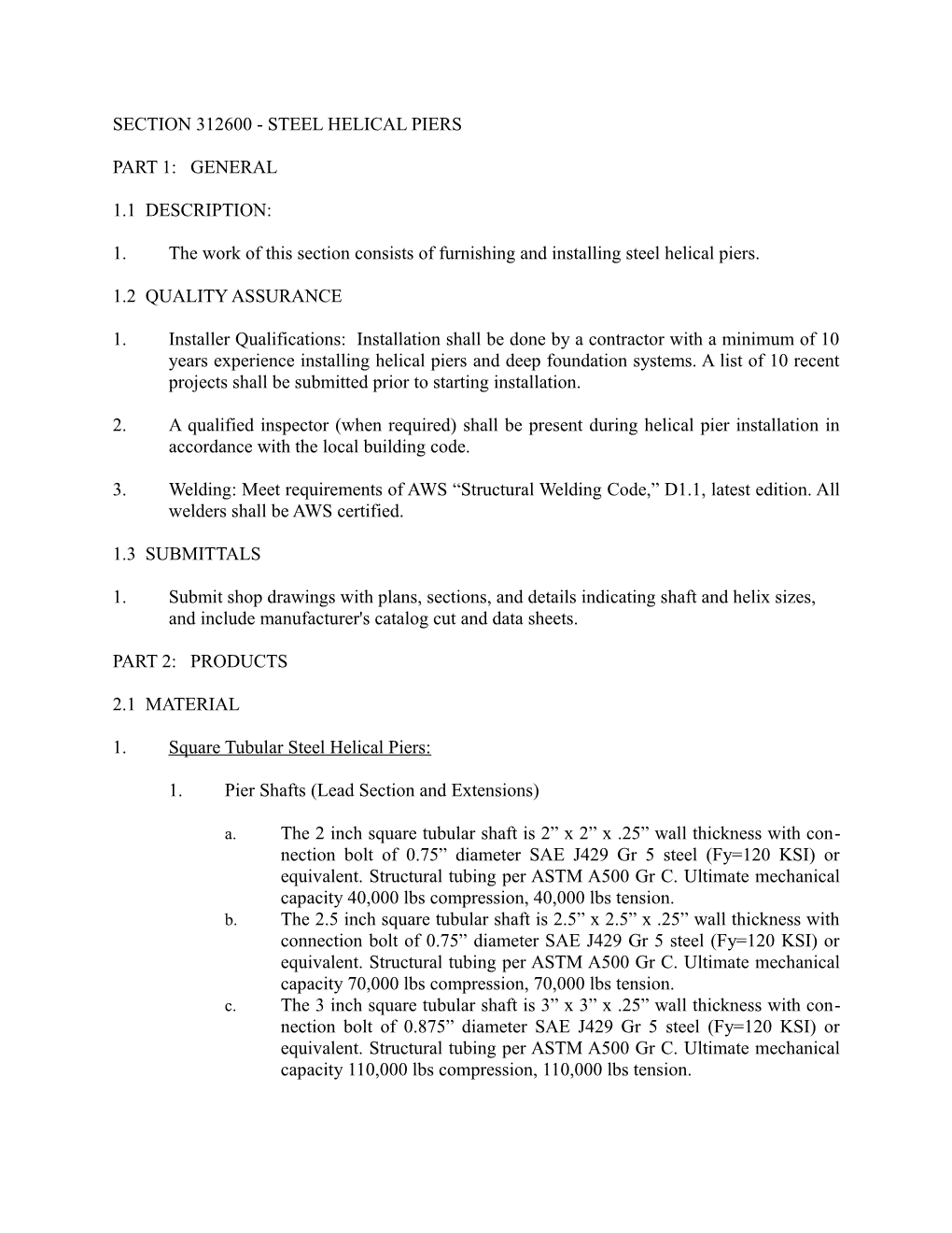 Imr Heli-Pile Helical Pile Specification