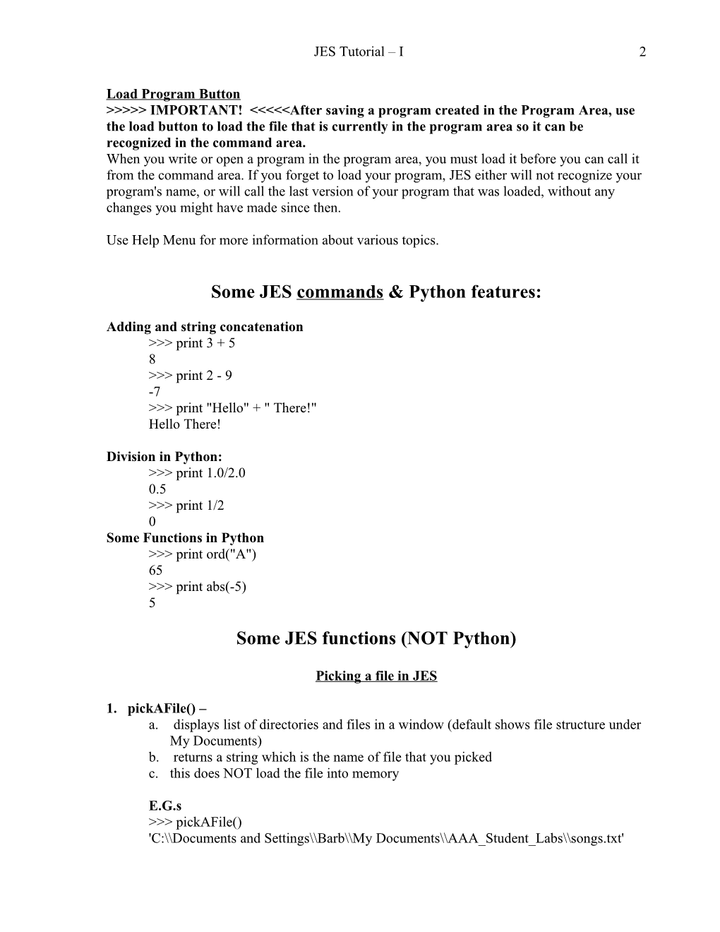 JES (Jython Environment for Students) Tutorial I