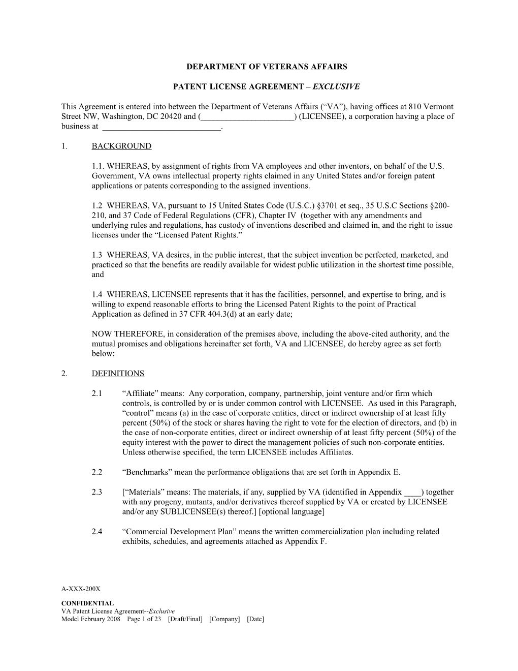 Patent License Agreement Exclusive
