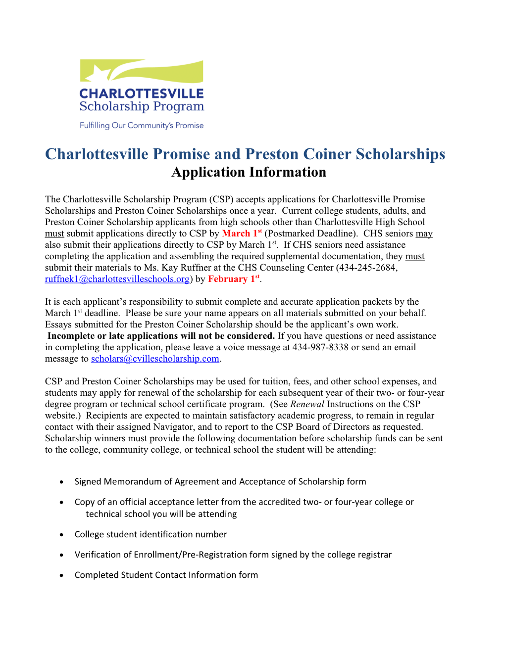 Charlottesville Community Scholarship Application