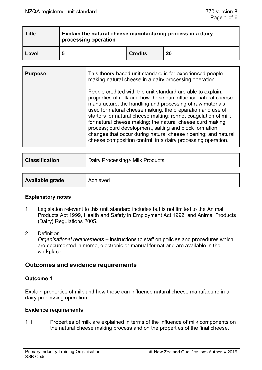 770 Explain the Natural Cheese Manufacturing Process in a Dairy Processing Operation