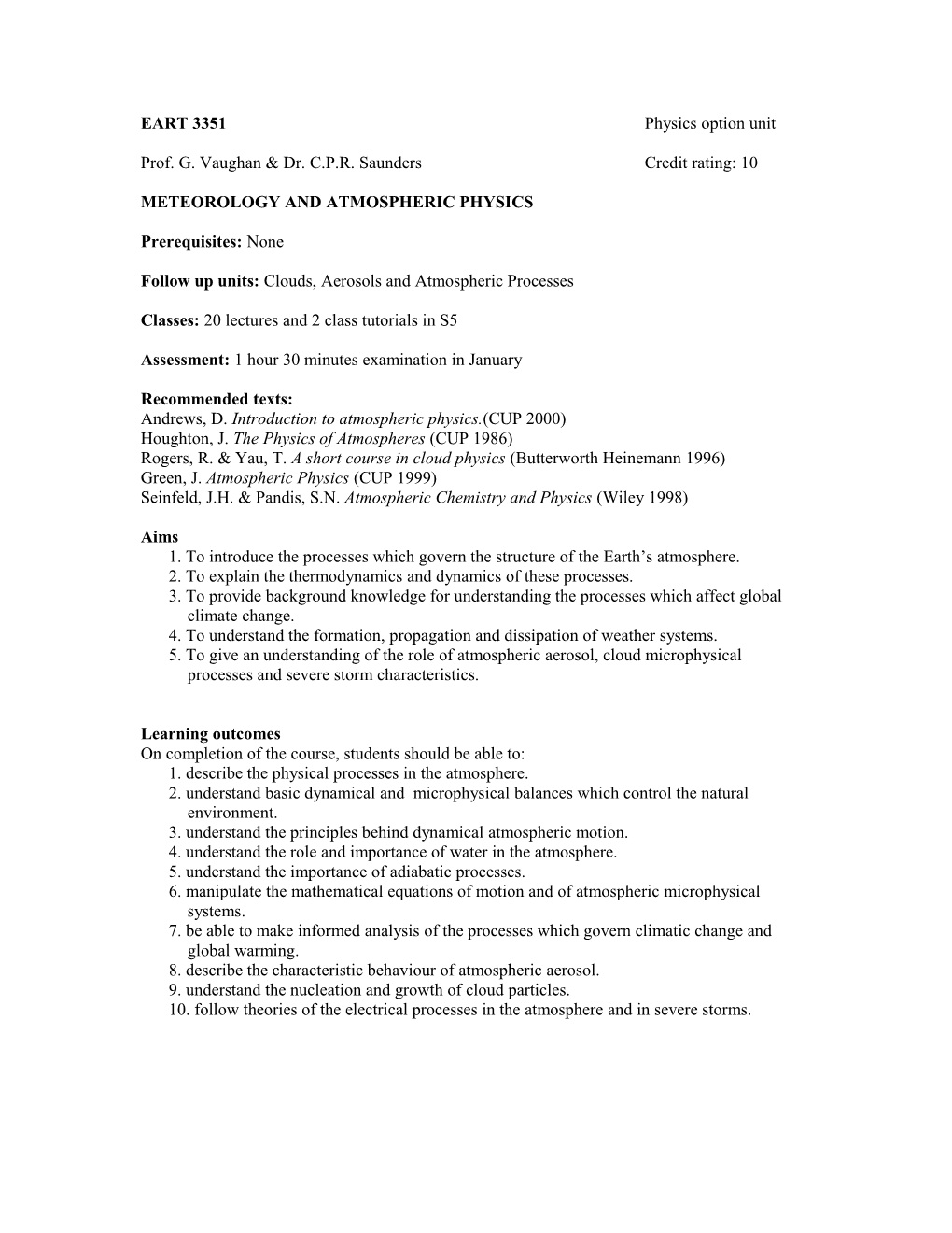 GY 3351 Physics Option Unit